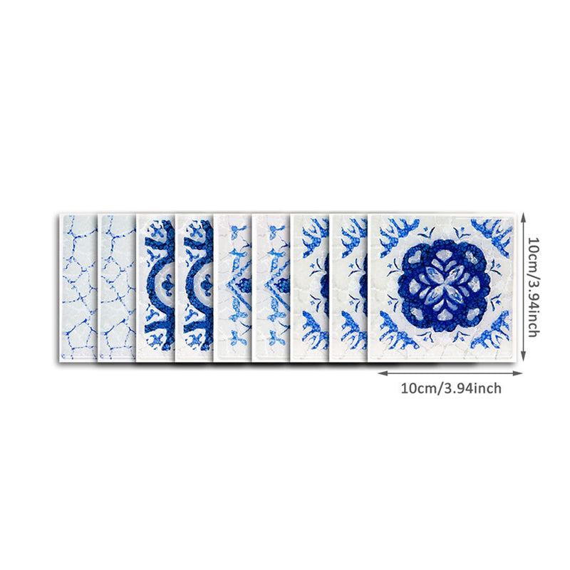 Blue Painted Flower Wallpapers Stick On Boho Washroom Wall Art, 5.8-sq ft (54 Pieces) Clearhalo 'Wall Decor' 'Wallpaper' 1921902