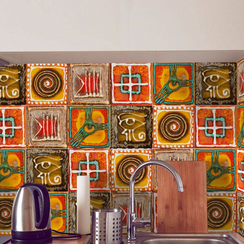 Orange Tribal Pattern Wallpaper Panels Adhesive Boho-Chic Living Room Wall Covering (50 Pcs) Clearhalo 'Wall Decor' 'Wallpaper' 1921904