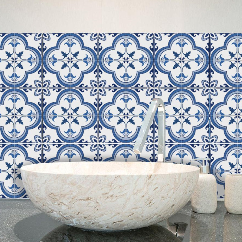 Boho Quatrefoil Turkish Tile Wallpapers 50 Pieces Blue Peel and Paste Wall Art for Kitchen Clearhalo 'Wall Decor' 'Wallpaper' 1921913