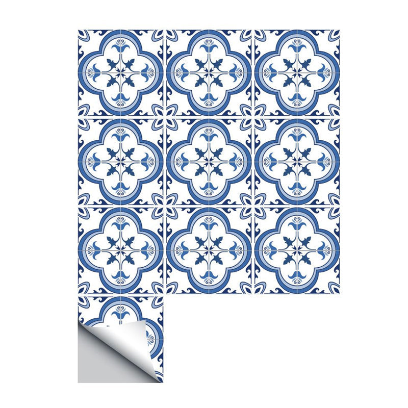Boho Quatrefoil Turkish Tile Wallpapers 50 Pieces Blue Peel and Paste Wall Art for Kitchen Clearhalo 'Wall Decor' 'Wallpaper' 1921915