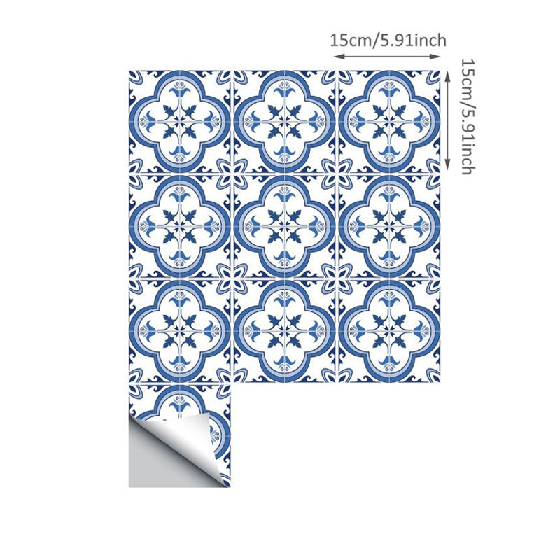 Boho Quatrefoil Turkish Tile Wallpapers 50 Pieces Blue Peel and Paste Wall Art for Kitchen Clearhalo 'Wall Decor' 'Wallpaper' 1921916