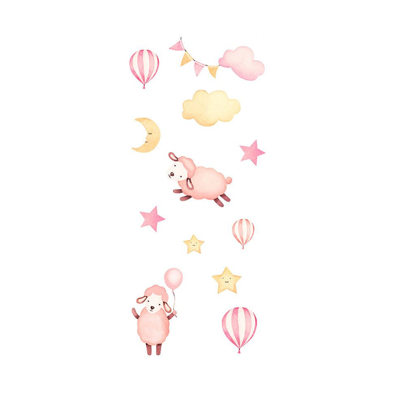 Pink Sheep Wallpaper Panel Set Animal Pattern Cartoon Peel off Wall Art for Baby Room Clearhalo 'Wall Decor' 'Wallpaper' 1922049