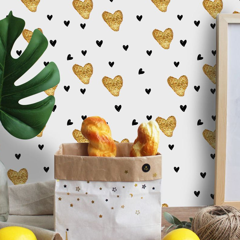 Loving Heart Wallpaper Panels Yellow and Black Kids Style Wall Decor for Playroom, Stick On Yellow Clearhalo 'Wall Decor' 'Wallpaper' 1922051