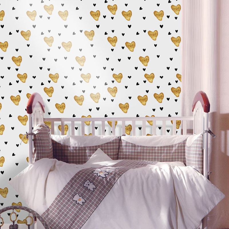 Loving Heart Wallpaper Panels Yellow and Black Kids Style Wall Decor for Playroom, Stick On Clearhalo 'Wall Decor' 'Wallpaper' 1922053