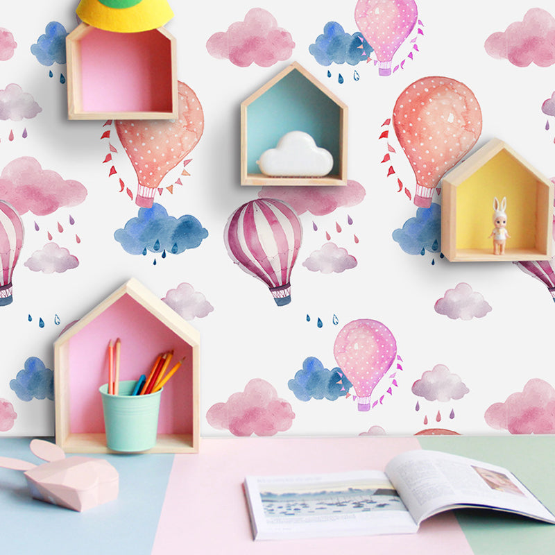 Hot Air Balloon Wallpaper Panels Pink PVC Wall Covering, Peel and Stick, 4' x 20.5