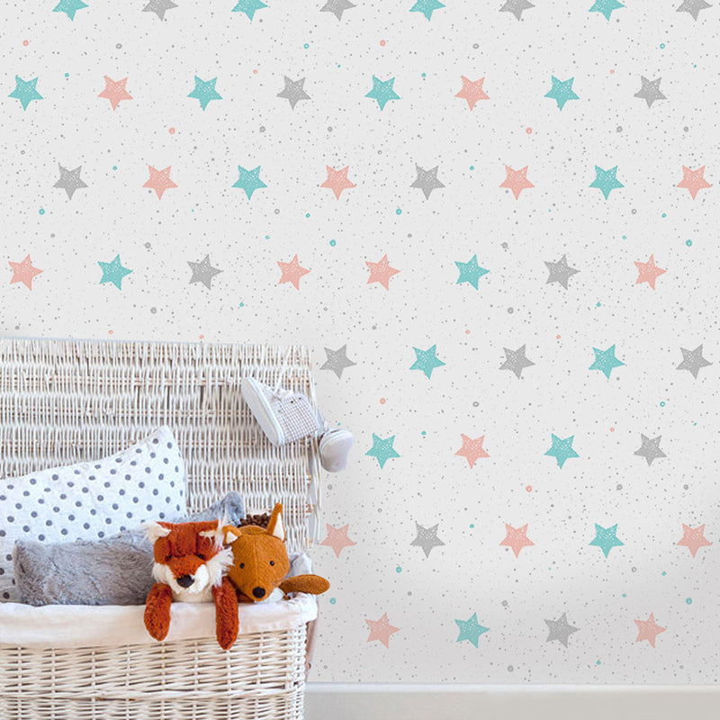 Kids Stars Pattern Wallpaper Panel Set PVC Stick On Blue Wall Art for Childrens Room Clearhalo 'Wall Decor' 'Wallpaper' 1922067