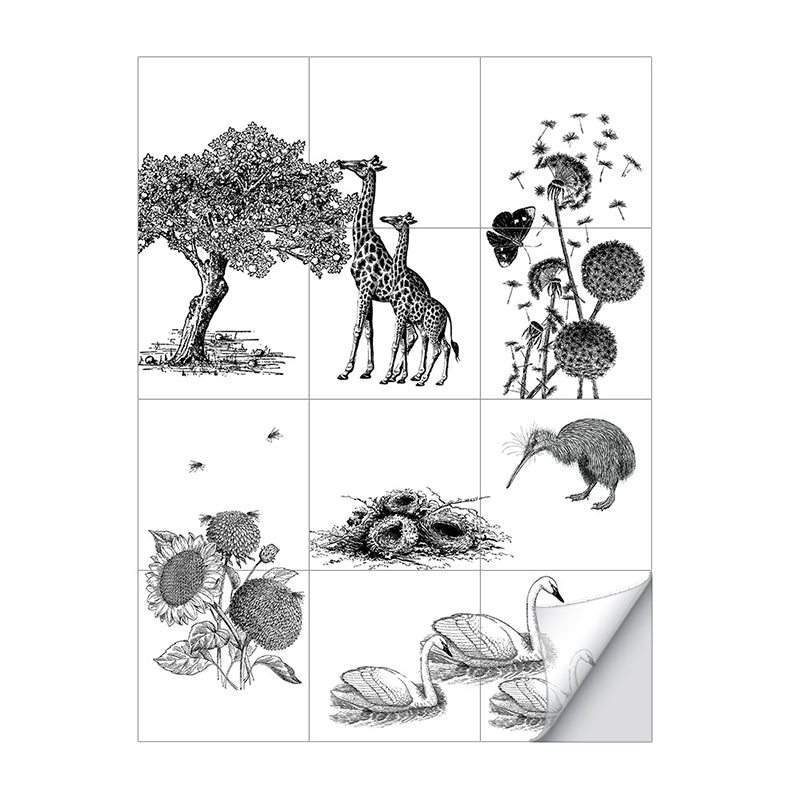 Animal and Plant Print Wallpapers Grey PVC Wall Covering, Peel and Paste, 8' L x 8