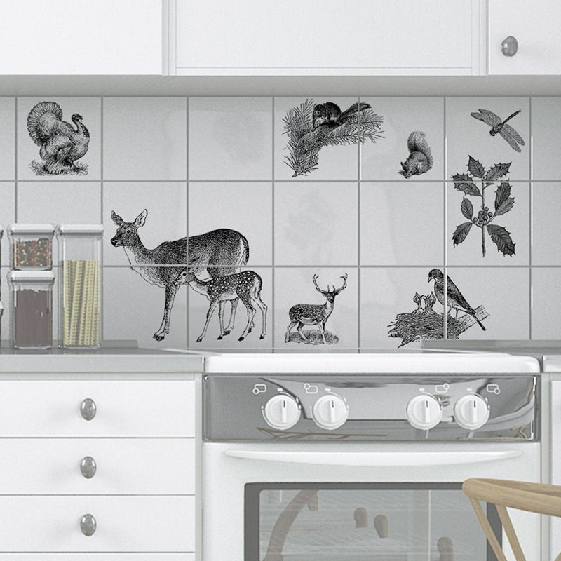Childrens Art Animal Print Wallpapers Grey Kids Bedroom Adhesive Wall Decor, 8' x 8