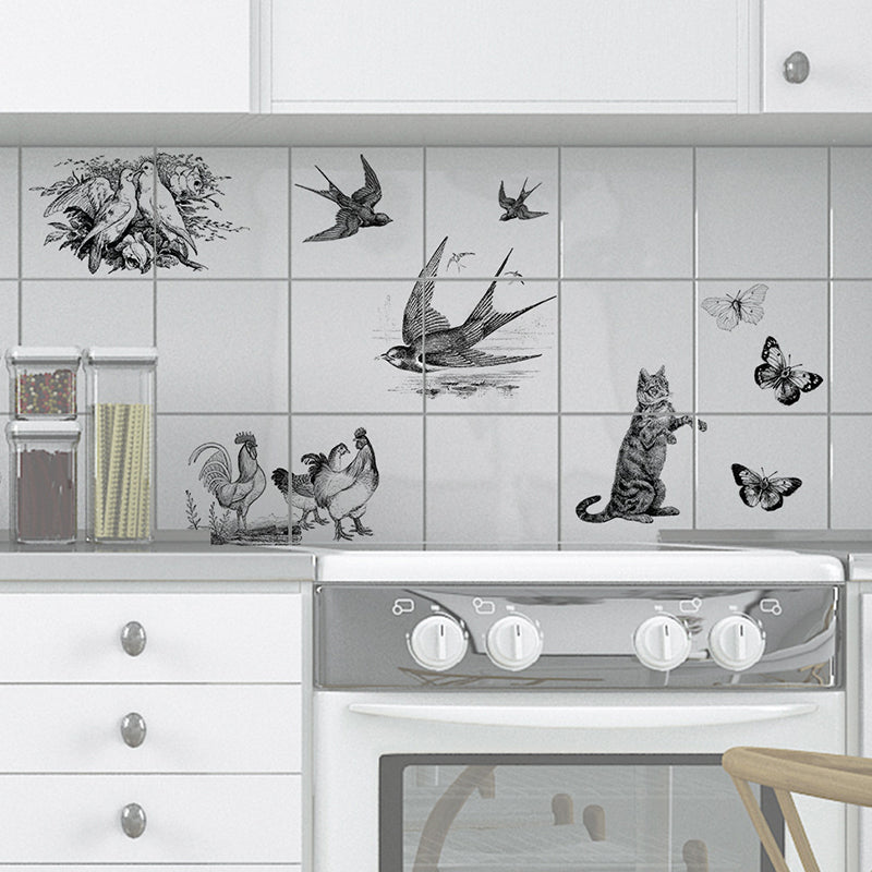 Birds Wallpaper Panels Grey Childrens Art Wall Decor for Kids Bedroom, Peel and Stick Clearhalo 'Wall Decor' 'Wallpaper' 1922122