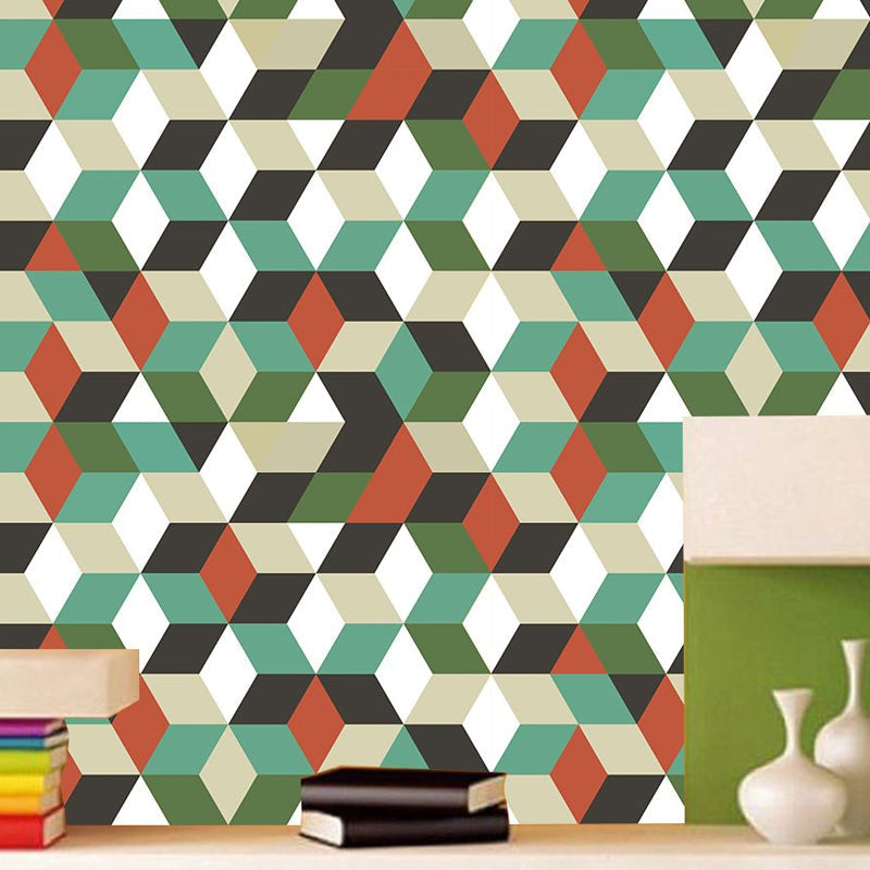 3D Cube Peel Wallpaper Panels Modern Amazing Matrix Wall Covering in Green, 4' x 20.5