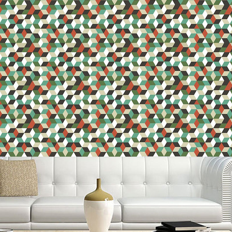 3D Cube Peel Wallpaper Panels Modern Amazing Matrix Wall Covering in Green, 4' x 20.5