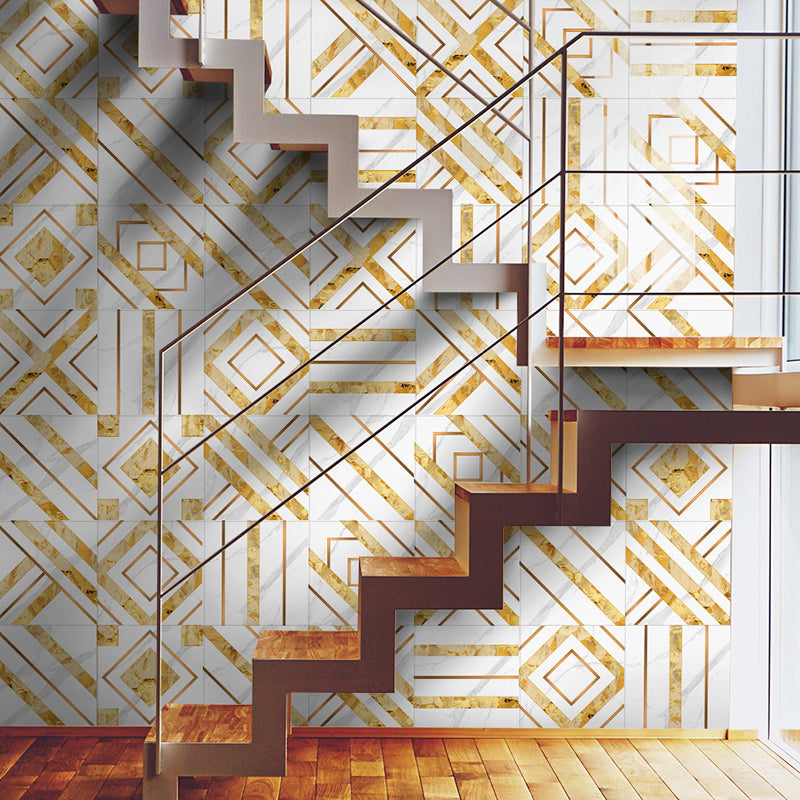 Gold Geometric Wallpaper Panels Self-Stick Modern Style Bathroom Wall Art, 8' x 8