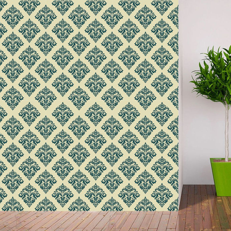 Self-Stick Jacquard Wallpaper Panels Vintage Beautiful Latticework Wall Art in Green, 4' x 20.5