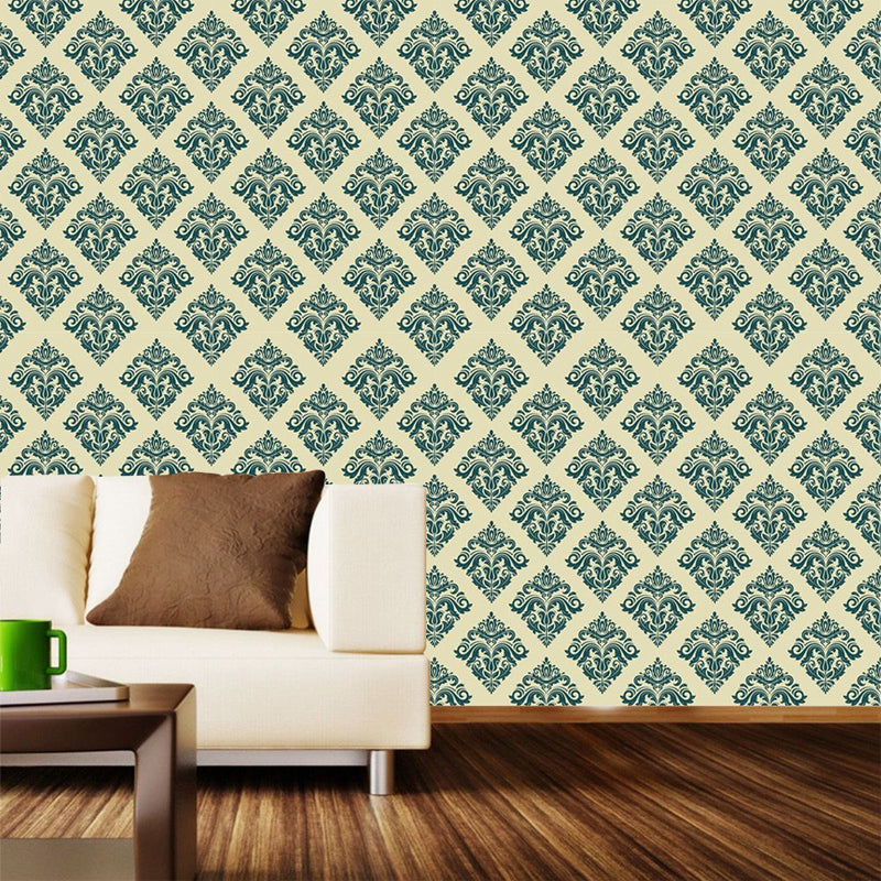 Self-Stick Jacquard Wallpaper Panels Vintage Beautiful Latticework Wall Art in Green, 4' x 20.5