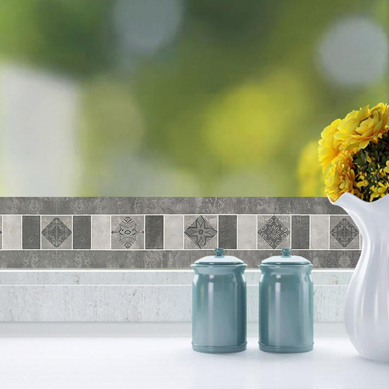 Tile Effect Wallpaper Border for Bathroom Geometry Self-Stick Wall Art in Grey, 6.5' x 4