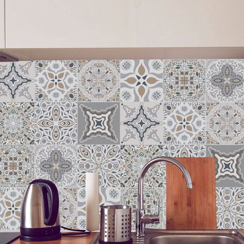 Adhesive Moroccan Tile Wallpaper Panels Boho-Chic PVC Wall Covering, 8' L x 8
