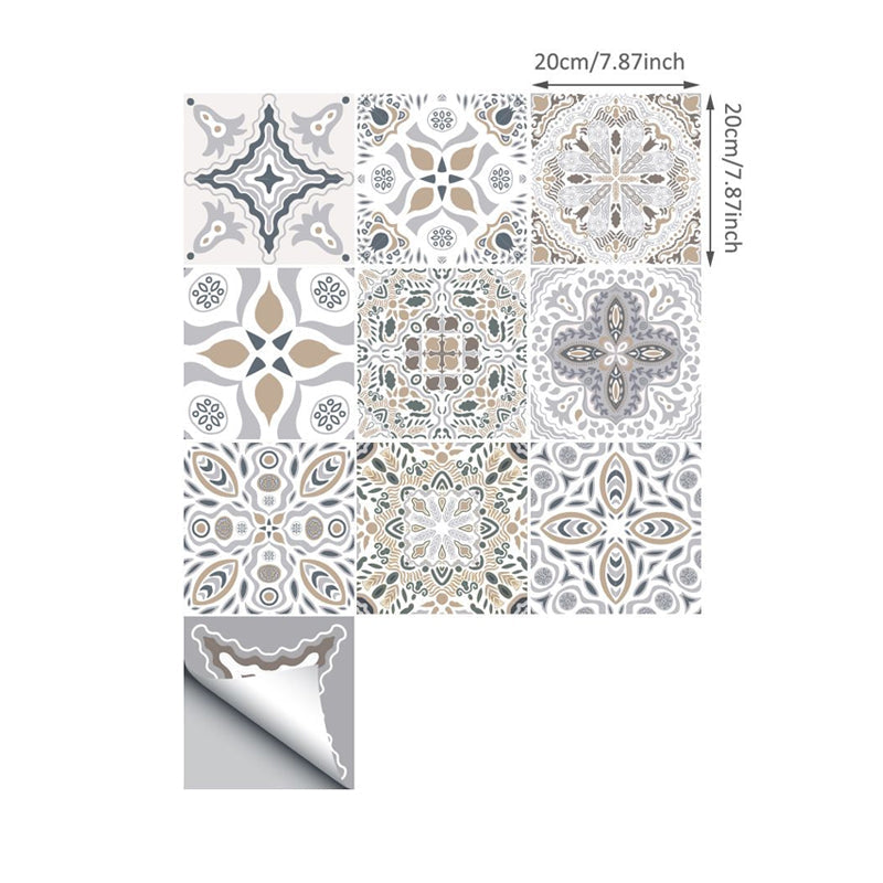 Adhesive Moroccan Tile Wallpaper Panels Boho-Chic PVC Wall Covering, 8' L x 8