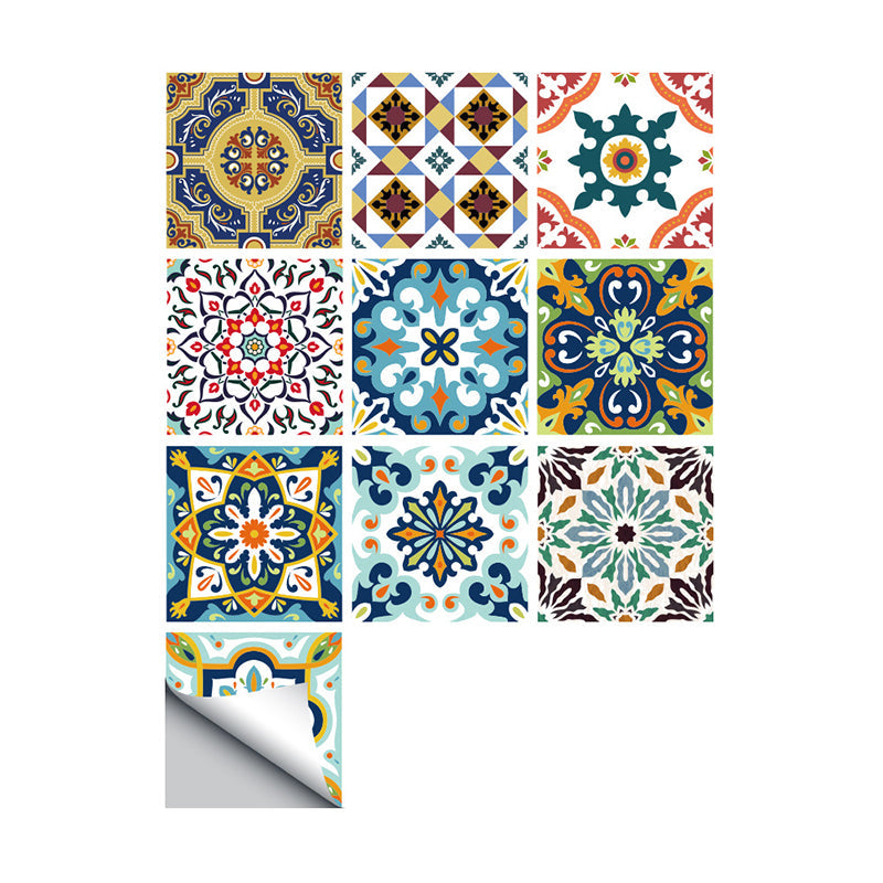 Moroccan Floral Tile Wallpapers Bohemian Smooth Wall Art in Blue, Peel and Stick Clearhalo 'Wall Decor' 'Wallpaper' 1922373