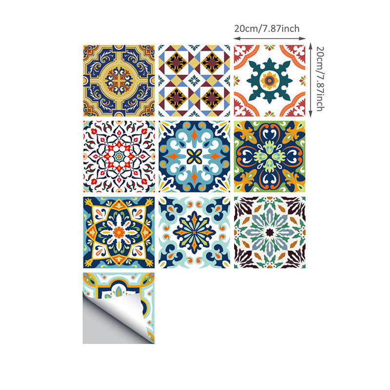 Moroccan Floral Tile Wallpapers Bohemian Smooth Wall Art in Blue, Peel and Stick Clearhalo 'Wall Decor' 'Wallpaper' 1922374