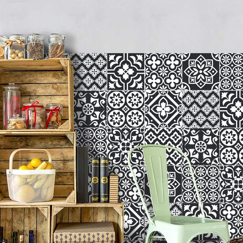 Grey Flower Print Wallpaper Panels Self Sticking Boho Living Room Wall Art, 8' x 8