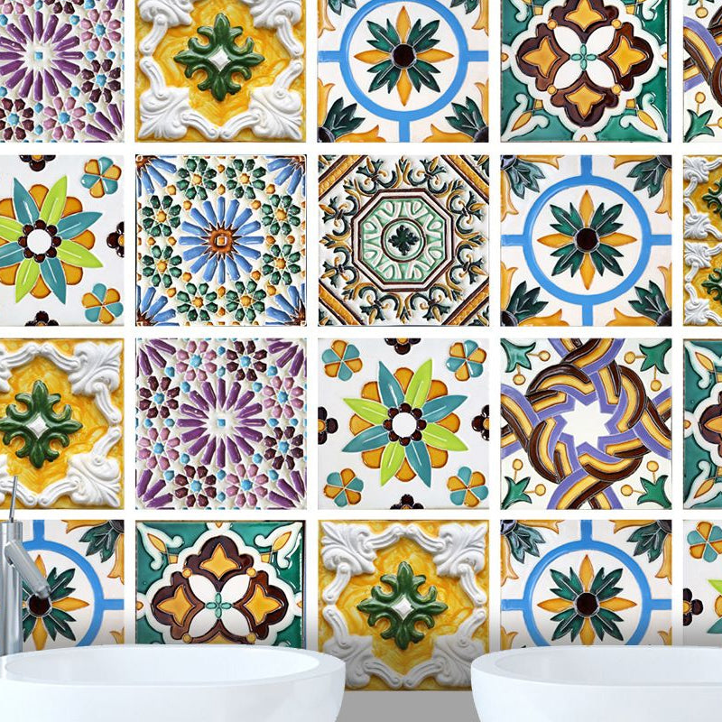 Bright Moroccan Peel Wallpapers for Dining Room Flower Tile Wall Covering, 8' x 8