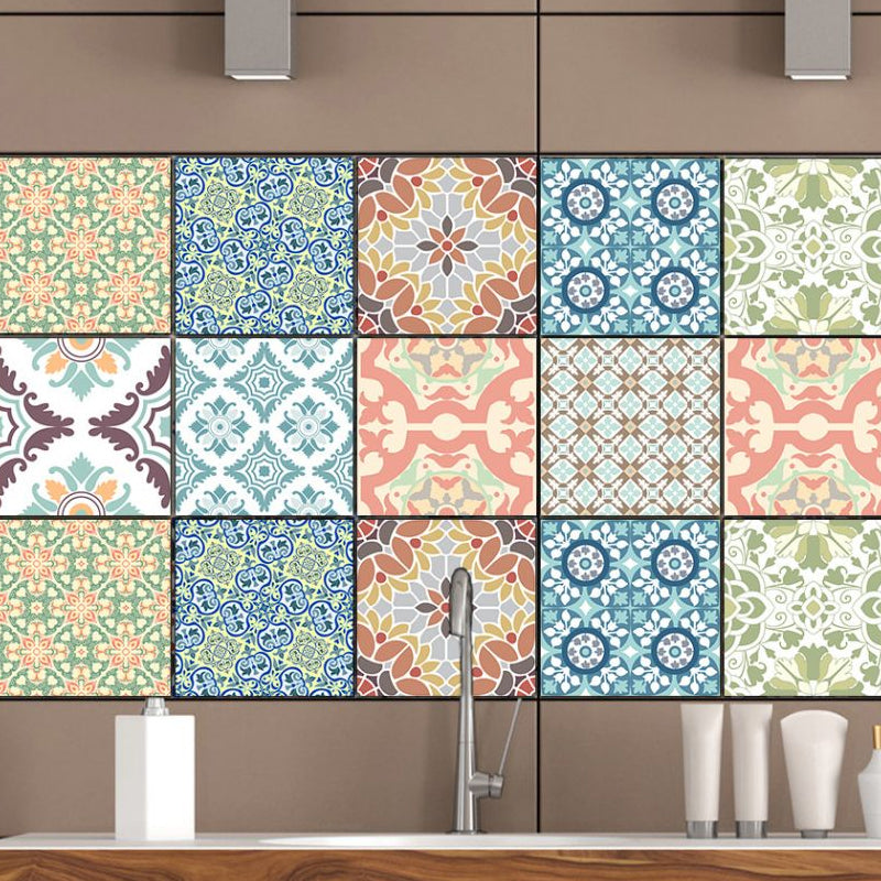 PVC Blue Wallpaper Panels Bohemian Floral Print Stick On Wall Decoration, 8' L x 8