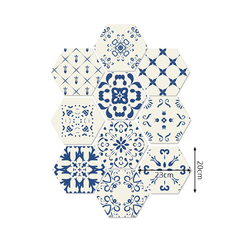 Adhesive Flower-Like Tile Wallpapers Blue Bohemian Wall Art for Living Room, 9' L x 8