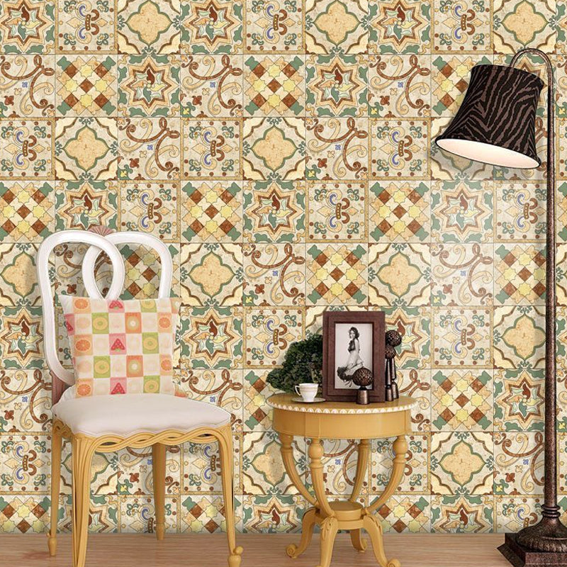 Bohemian Quatrefoil Tile Wallpaper Border Brown Easy Peel off Wall Covering for Accent Wall Brown Clearhalo 'Wall Decor' 'Wallpaper' 1922430
