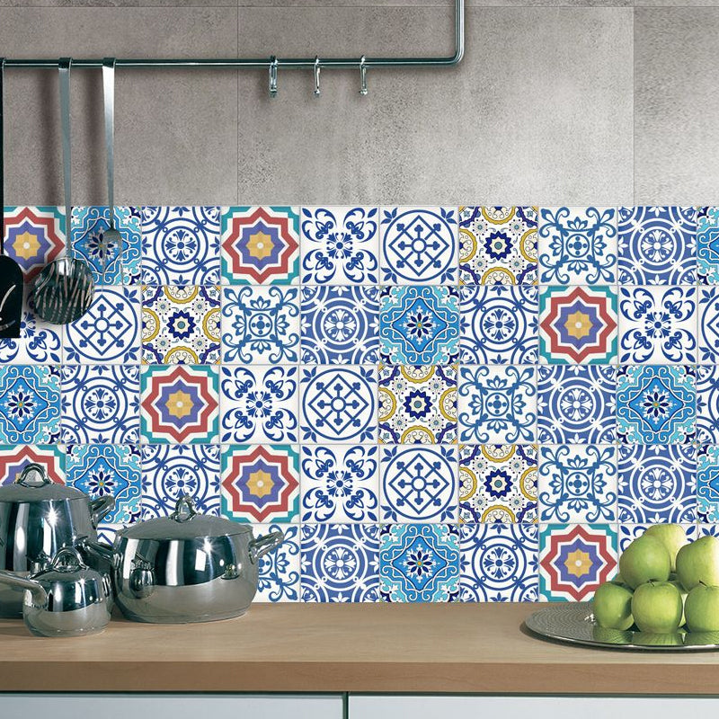 Removable Scroll Flower Wallpaper Border PVC Bohemia Wall Covering for Kitchen Backsplash Blue Clearhalo 'Wall Decor' 'Wallpaper' 1922445