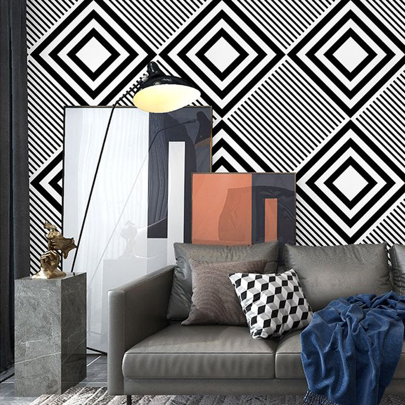 Modern Peel Wallpaper Roll Grey Diamond and Diagonal Stripe Wall Art, 31' L x 20.5