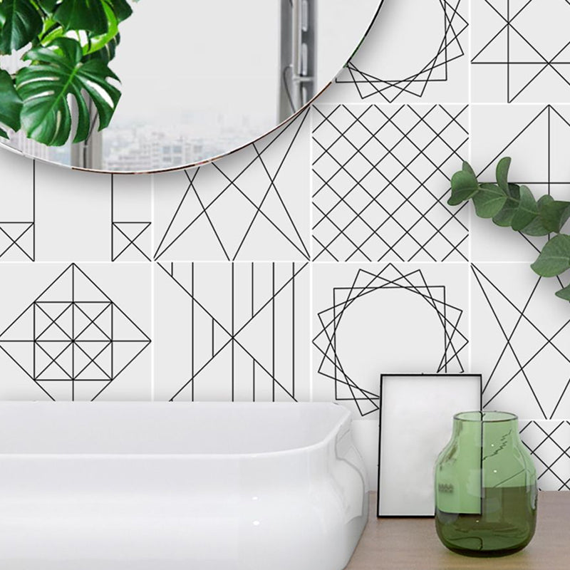 Grey Geometric Sketch Wallpapers Peel and Paste Wall Art for Washroom, 8' L x 8