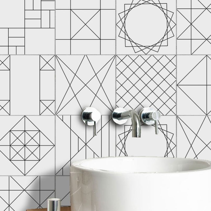 Grey Geometric Sketch Wallpapers Peel and Paste Wall Art for Washroom, 8' L x 8