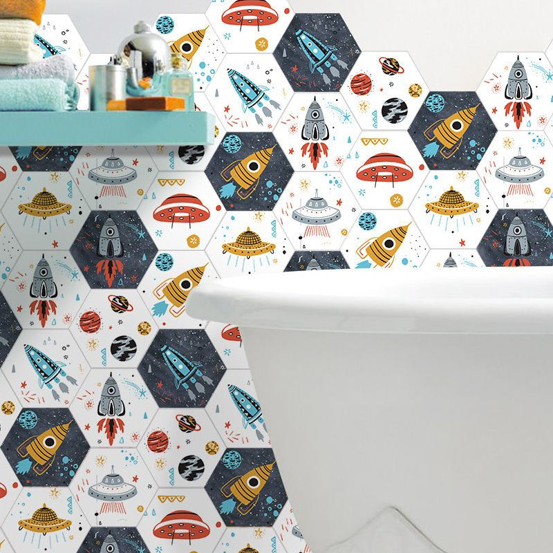 Novelty Kids Wallpaper Panel Set with Rocket and UFO Pattern Yellow Self Sticking Wall Covering Yellow Clearhalo 'Wall Decor' 'Wallpaper' 1922580