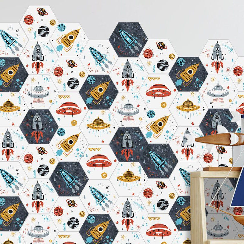 Novelty Kids Wallpaper Panel Set with Rocket and UFO Pattern Yellow Self Sticking Wall Covering Clearhalo 'Wall Decor' 'Wallpaper' 1922581