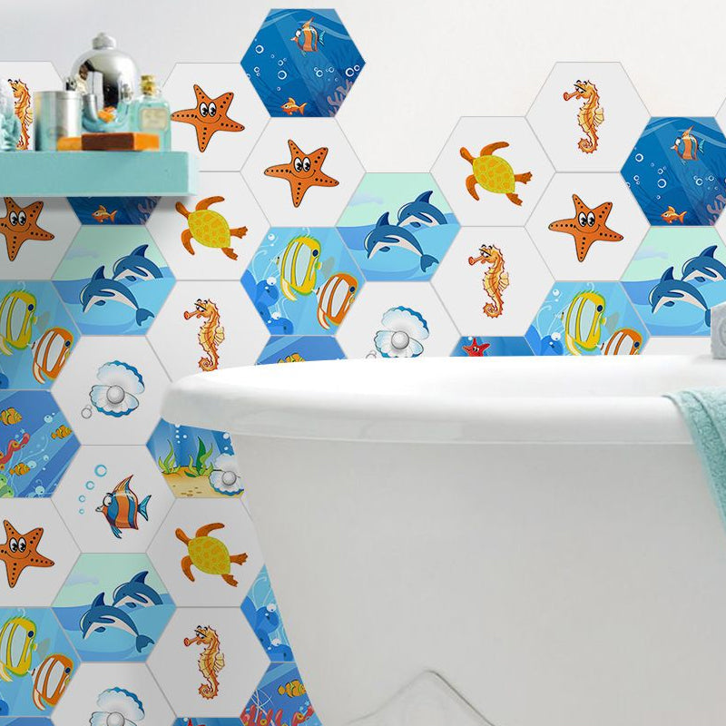 Cartoon Sea Life Wallpaper Panels PVC Blue Self-Adhesive Wall Art for Kids Bedroom Blue Clearhalo 'Wall Decor' 'Wallpaper' 1922583