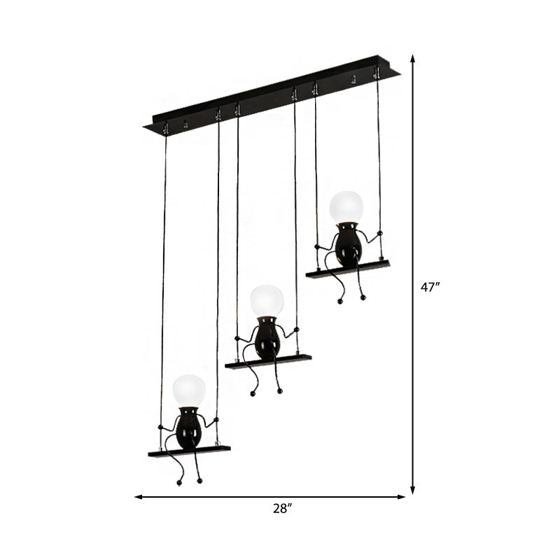 3/4/6 Bulbs Little People Multi Pendant Light Contemporary Metal Hanging Light Fixture in Black Clearhalo 'Ceiling Lights' 'Pendant Lights' 'Pendants' Lighting' 1922710