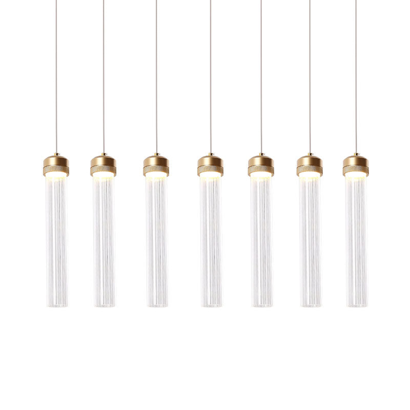 Clear Ribbed Glass Island Pendant Gold Finish Column Crystal Island Light Clearhalo 'Ceiling Lights' 'Modern Pendants' 'Modern' 'Pendant Lights' 'Pendants' Lighting' 1926872