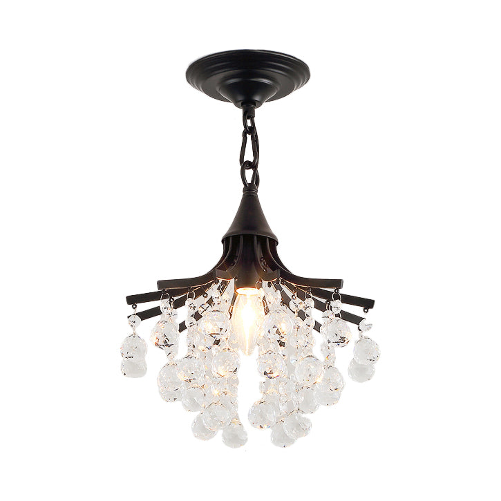 Crystal Drops Chandelier Single Bare Bulb Metal Chandelier Black Clearhalo 'Ceiling Lights' 'Modern Pendants' 'Modern' 'Pendant Lights' 'Pendants' Lighting' 1926874