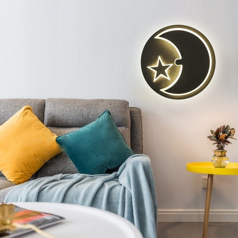 Moon & Star Wall Sconce Modern Romantic Acrylic LED Sconce Light for Study Room Black Clearhalo 'Wall Lamps & Sconces' 'Wall Lights' Lighting' 192690