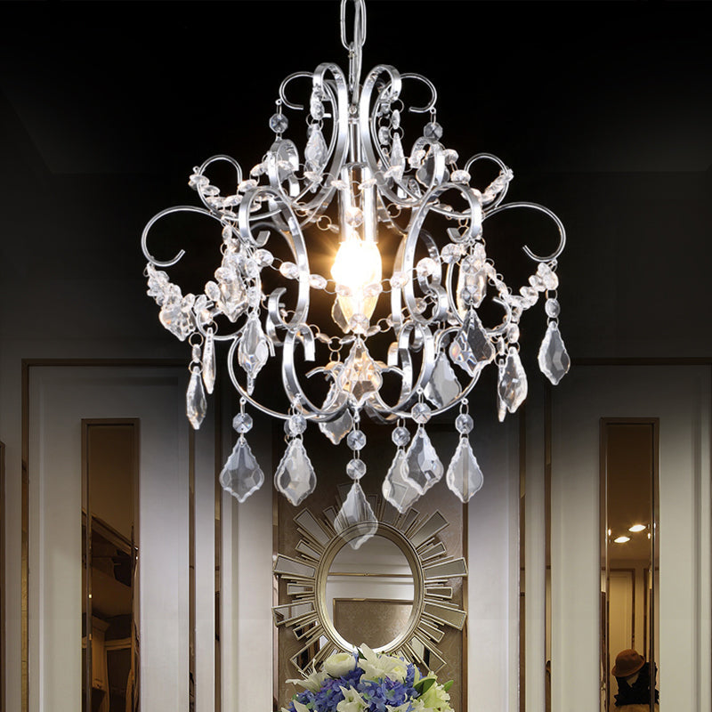 Crystal Drops Chandelier Curved Arm Polish Chrome Finish Chandelier Clearhalo 'Ceiling Lights' 'Modern Pendants' 'Modern' 'Pendant Lights' 'Pendants' Lighting' 1926918