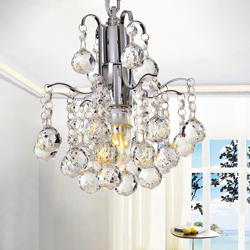 Crystal Ball Curved Arm Chandelier Chrome Finish Bare Bulb Chandelier Clearhalo 'Ceiling Lights' 'Modern Pendants' 'Modern' 'Pendant Lights' 'Pendants' Lighting' 1926920