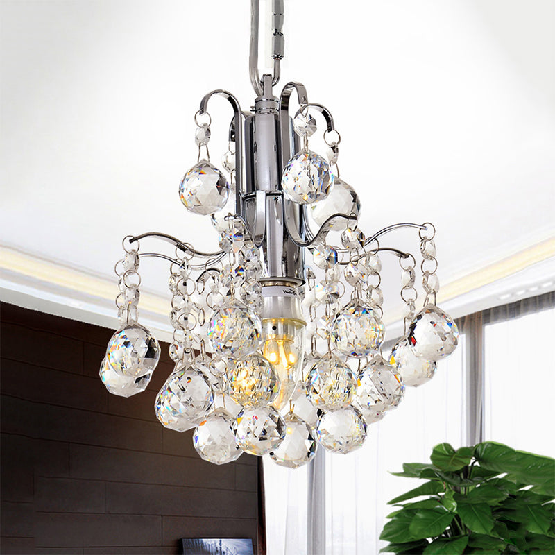 Crystal Ball Curved Arm Chandelier Chrome Finish Bare Bulb Chandelier Clearhalo 'Ceiling Lights' 'Modern Pendants' 'Modern' 'Pendant Lights' 'Pendants' Lighting' 1926922