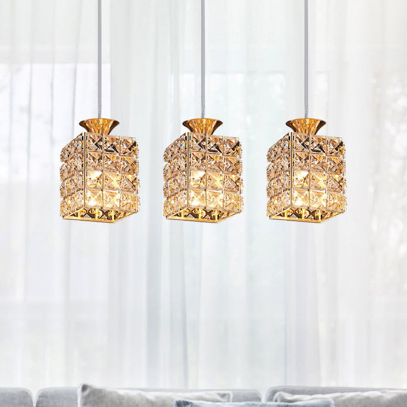 3-Light Crystal Island Light Rectangle Shade Cutout Linear Pendant Light Clearhalo 'Ceiling Lights' 'Modern Pendants' 'Modern' 'Pendant Lights' 'Pendants' Lighting' 1926966