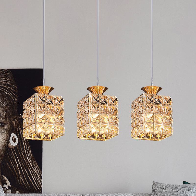 3-Light Crystal Island Light Rectangle Shade Cutout Linear Pendant Light Clearhalo 'Ceiling Lights' 'Modern Pendants' 'Modern' 'Pendant Lights' 'Pendants' Lighting' 1926968