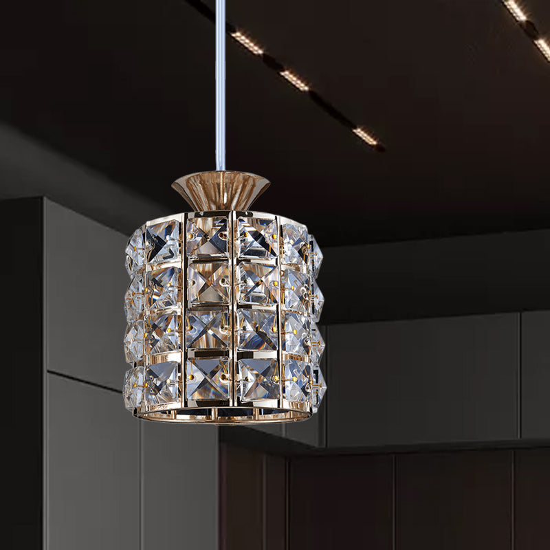 Crystal Drum Pendant Light Metal Frame Ceiling Light for Balcony Clearhalo 'Ceiling Lights' 'Modern Pendants' 'Modern' 'Pendant Lights' 'Pendants' Lighting' 1926977