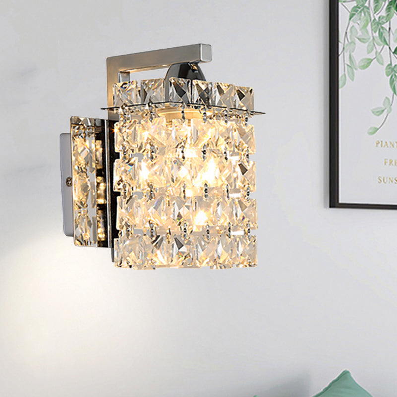 Rectangle Wall Light Crystal Block Wall Sconce in Chrome with Crystal Rods Draping Chrome 8