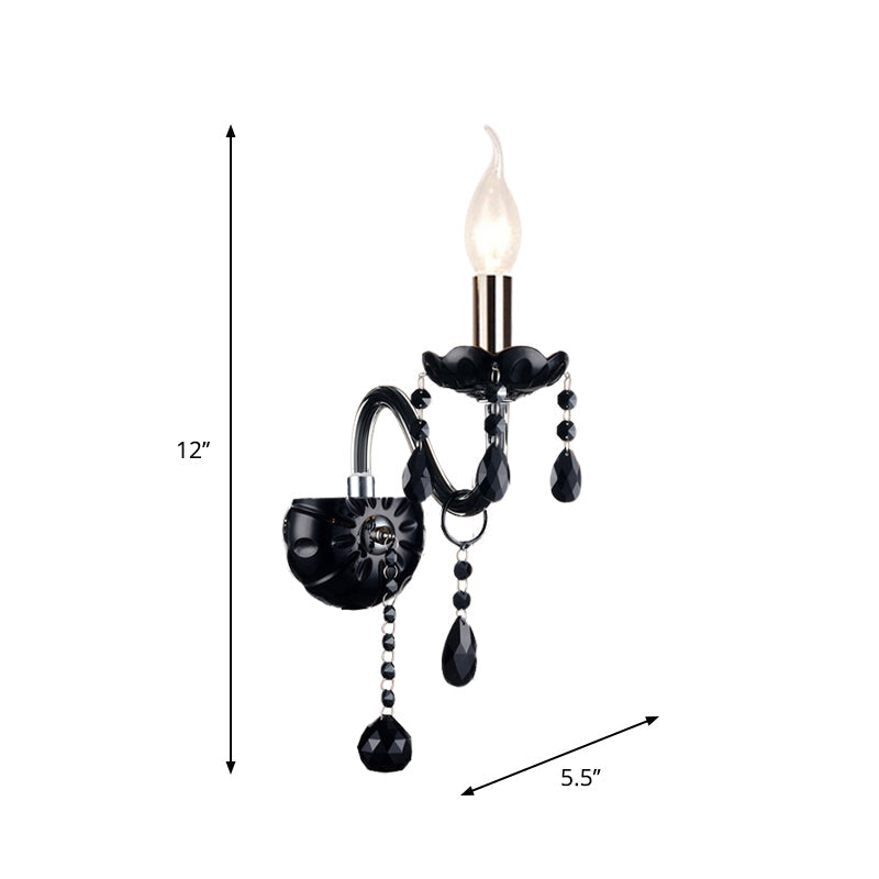 Black Candle-Style Wall Lamp Crystal S-Shape Arm Wall Sconce Clearhalo 'Wall Lamps & Sconces' 'Wall Lights' Lighting' 1927142