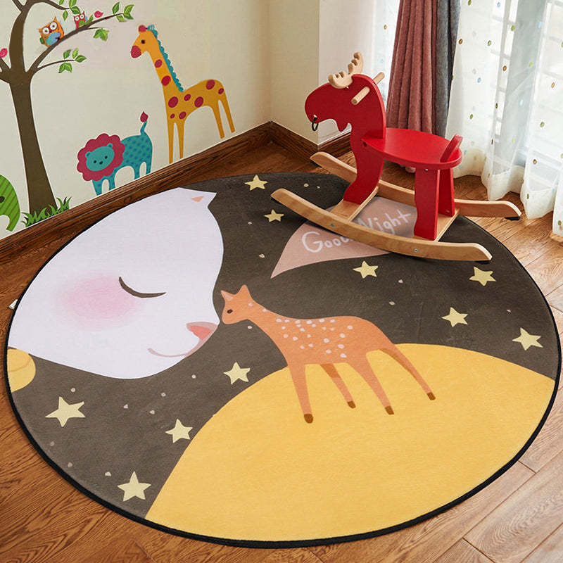 Cute Animal Patterned Rug Pastel Kids Style Carpet Polyester Non-Slip Rug for Childrens Room Yellow Clearhalo 'Area Rug' 'Rug' 1927467