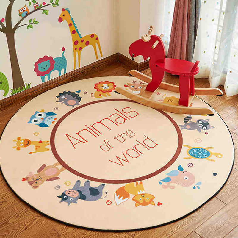 Cute Animal Patterned Rug Pastel Kids Style Carpet Polyester Non-Slip Rug for Childrens Room Light Orange Clearhalo 'Area Rug' 'Rug' 1927471