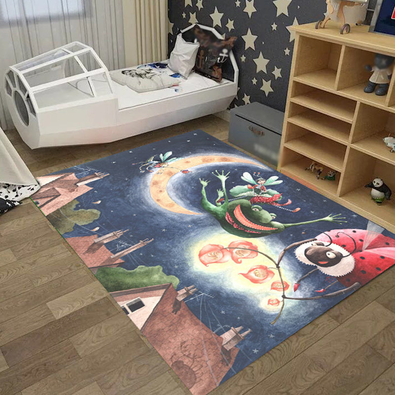 Cool Kids Rug Dark Color Fantasy World Area Carpet Anti-Slip Backing Washable Rug for Child Room Airy Blue Clearhalo 'Area Rug' 'Rug' 1927626